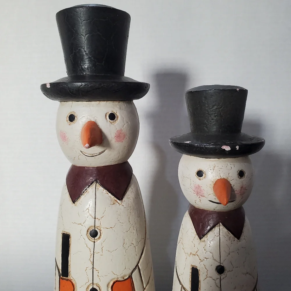 Erzgebirge Style Wood Snowman Pair ⛄️⛄️ Germany Vintage Distressed L👀K